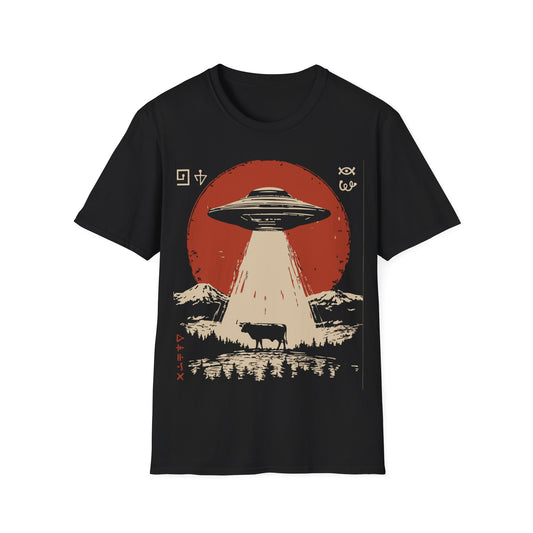 UFO Abducting Cow- Alien Alphabet T-Shirt