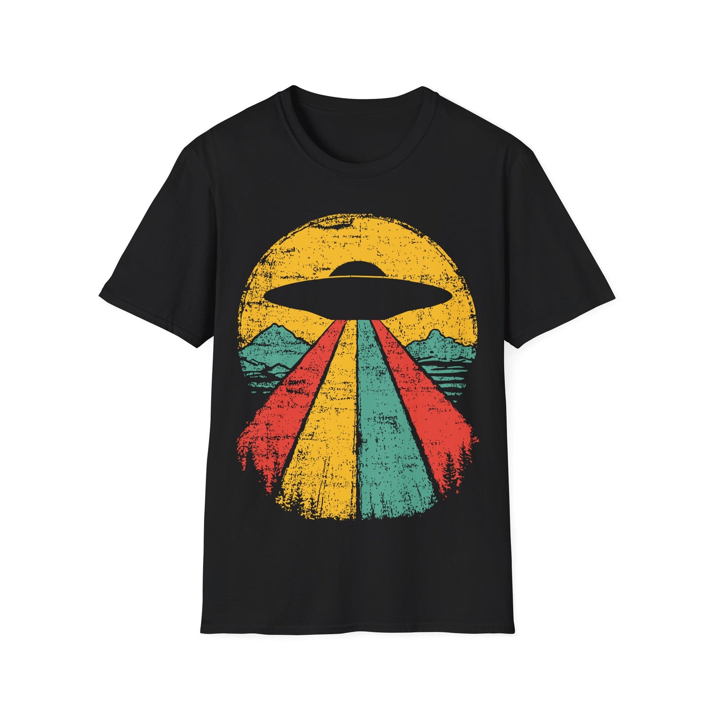 UFO Beaming Up - Retro Sunset T-Shirt