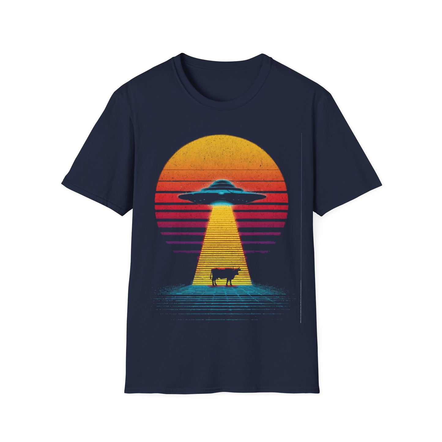 UFO Abducting Cow - Synthwave T-Shirt