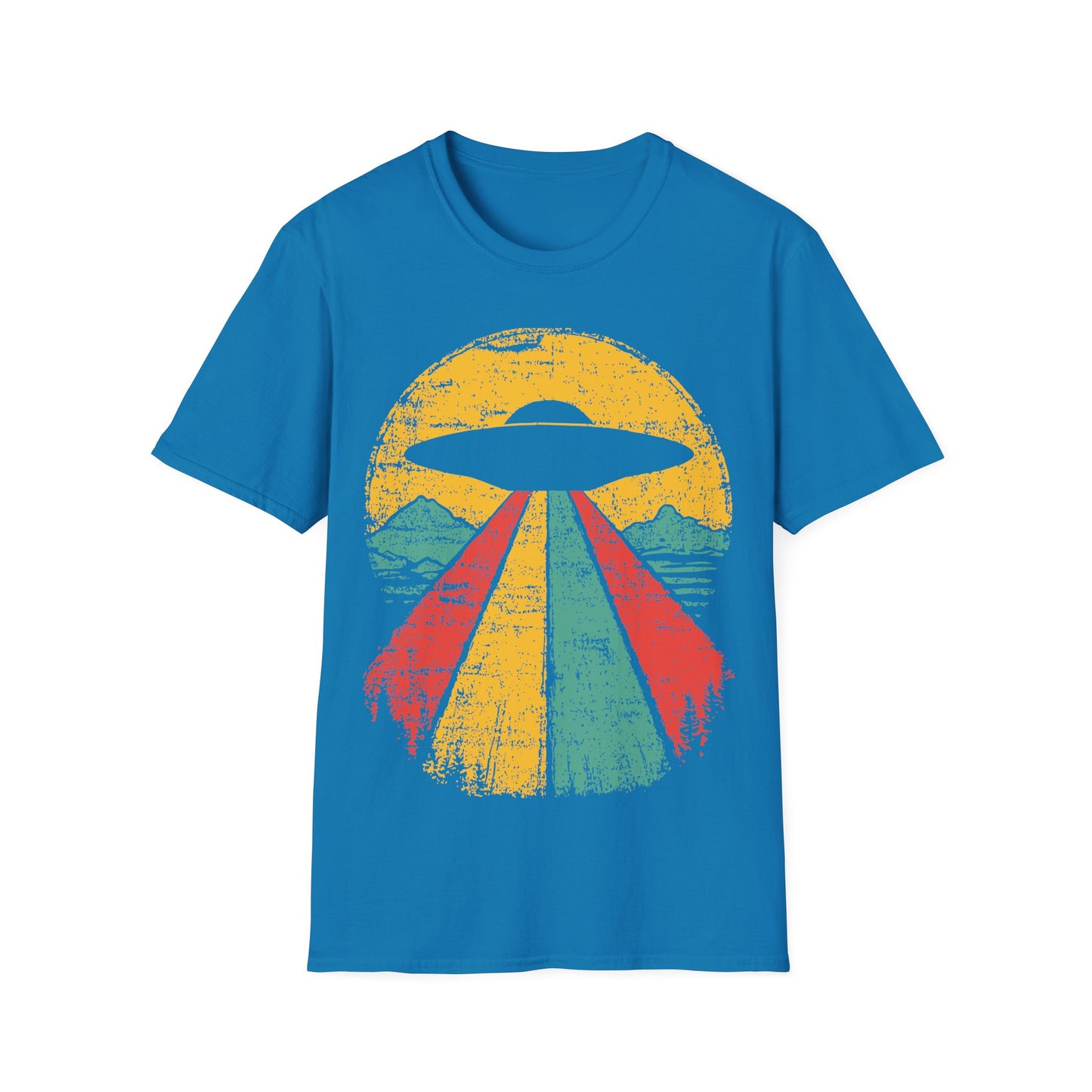 UFO Beaming Up - Retro Sunset T-Shirt