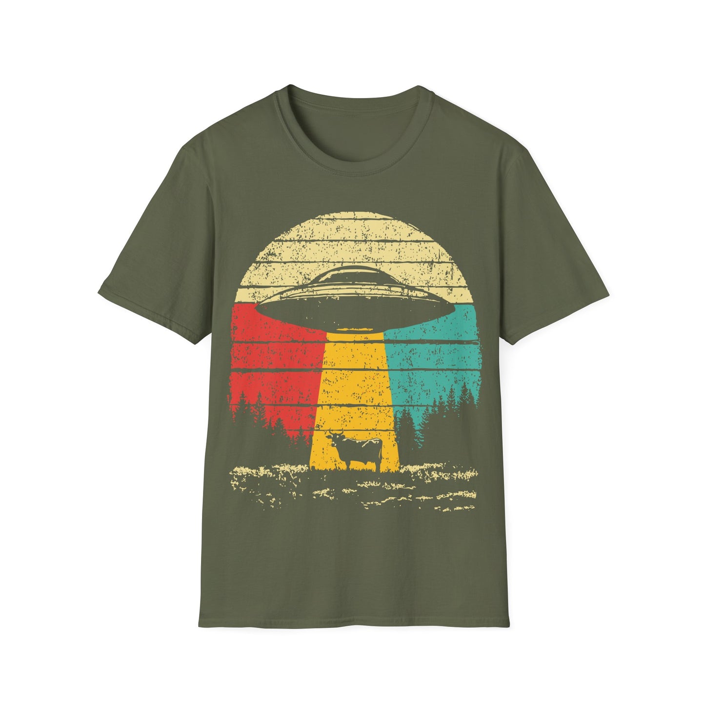 Cow Abduction - Retro Sunset T-Shirt
