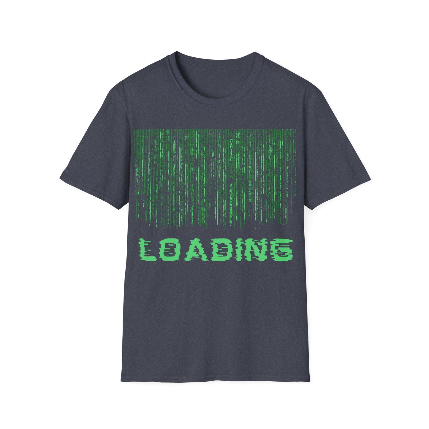 Simulation Loading t-shirt design with computer-style loading bar and simulation message in glitchy sci-fi typography on gray background
