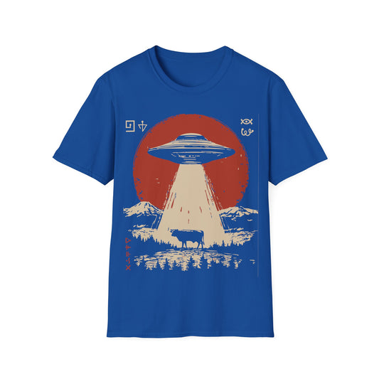 UFO Abducting Cow- Alien Alphabet T-Shirt