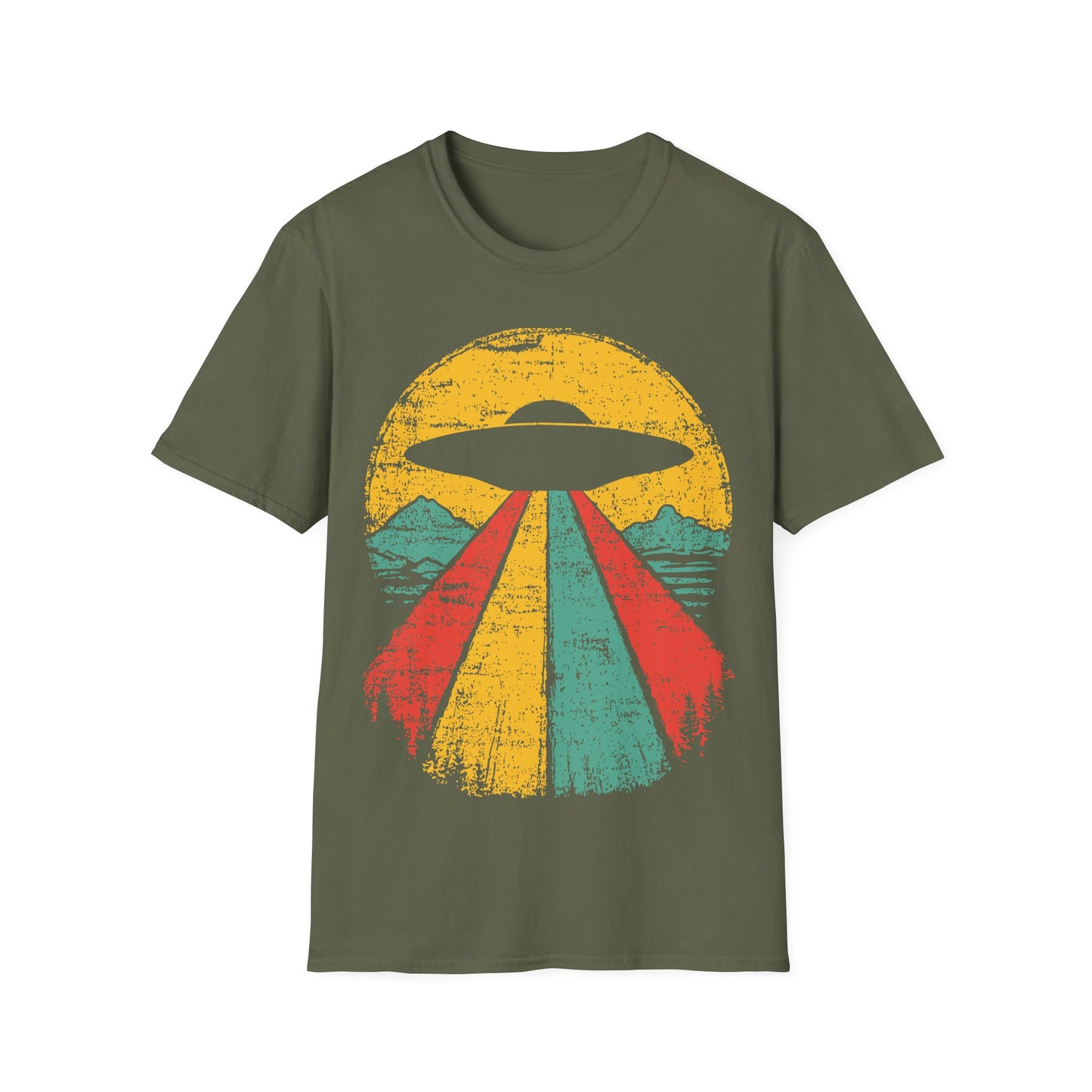 UFO Beaming Up - Retro Sunset T-Shirt