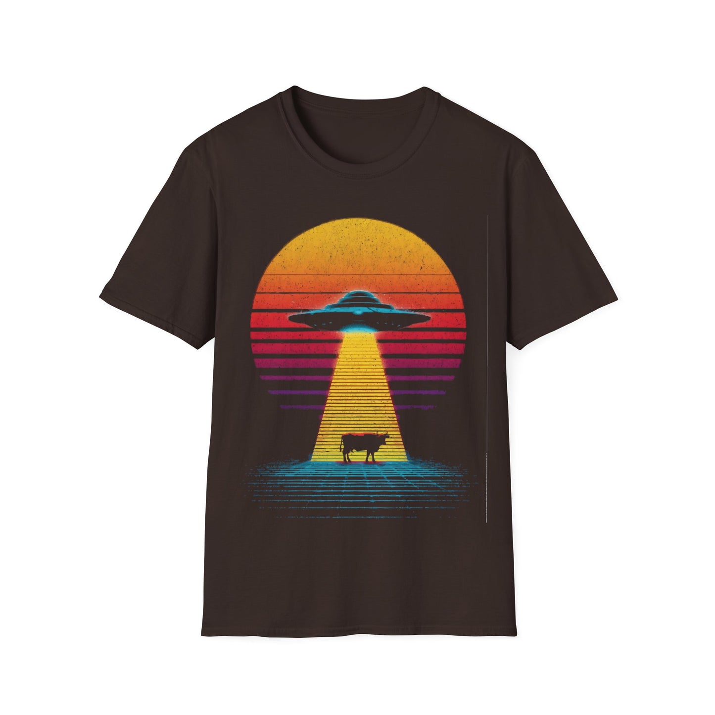 UFO Abducting Cow - Synthwave T-Shirt