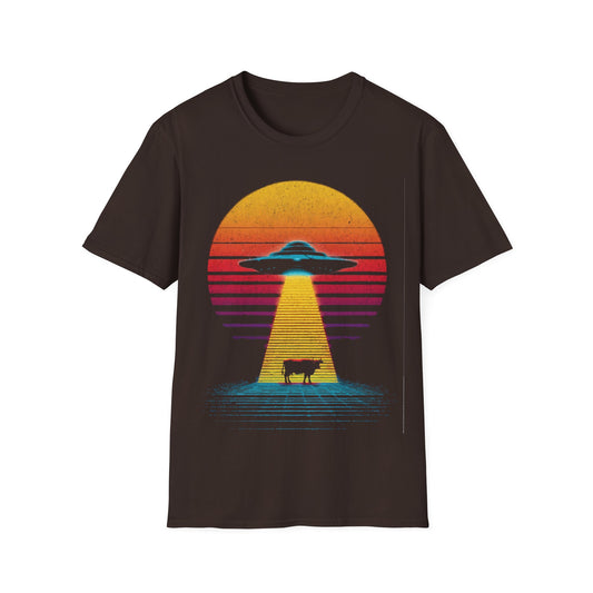 UFO Abducting Cow - Synthwave T-Shirt