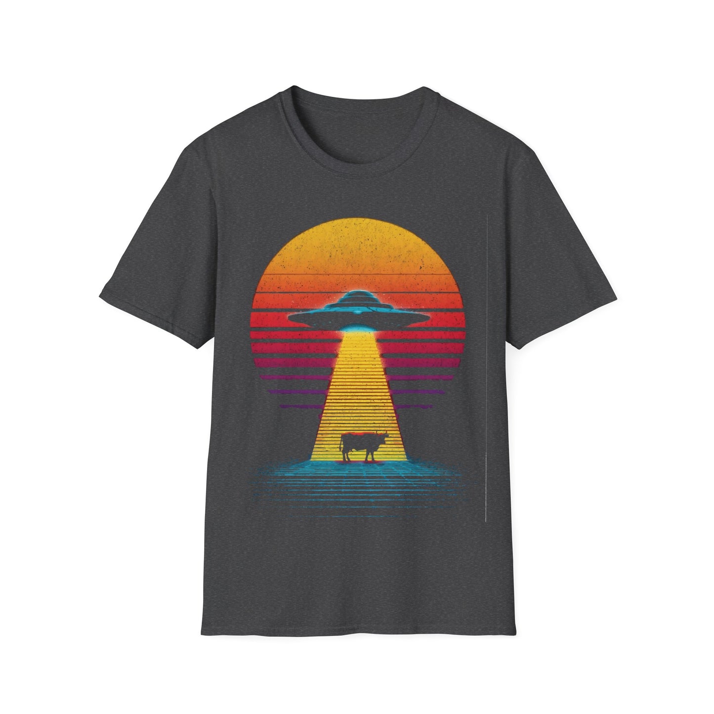 UFO Abducting Cow - Synthwave T-Shirt