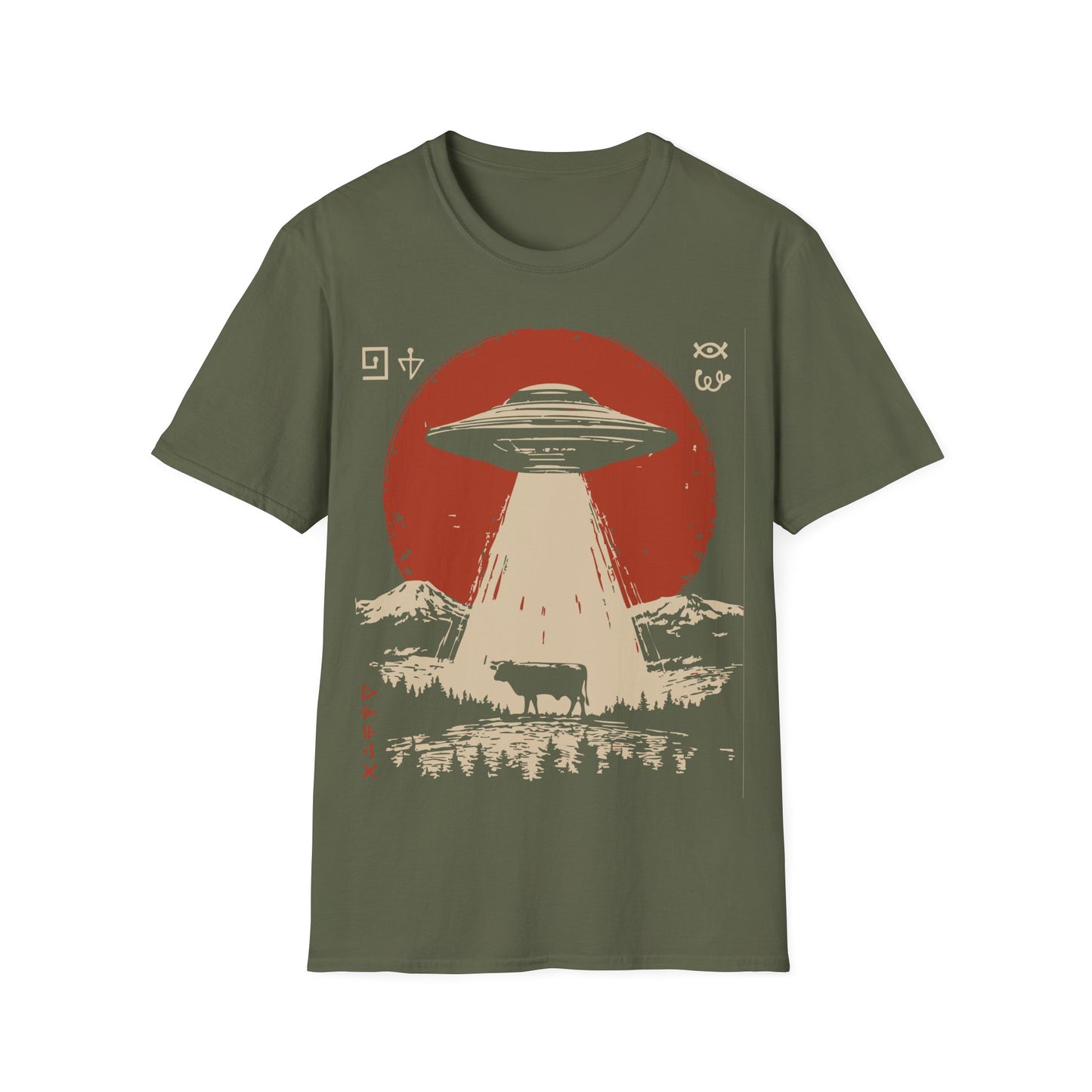 UFO Abducting Cow- Alien Alphabet T-Shirt