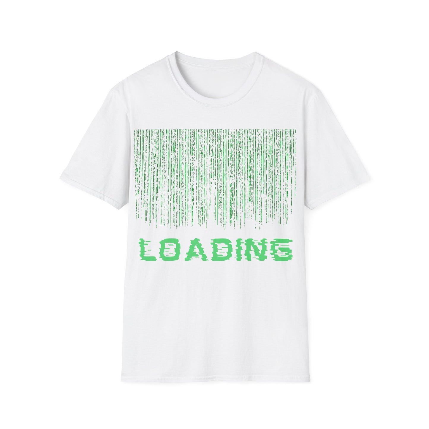 Simulation Loading t-shirt design with computer-style loading bar and simulation message in glitchy sci-fi typography on white background