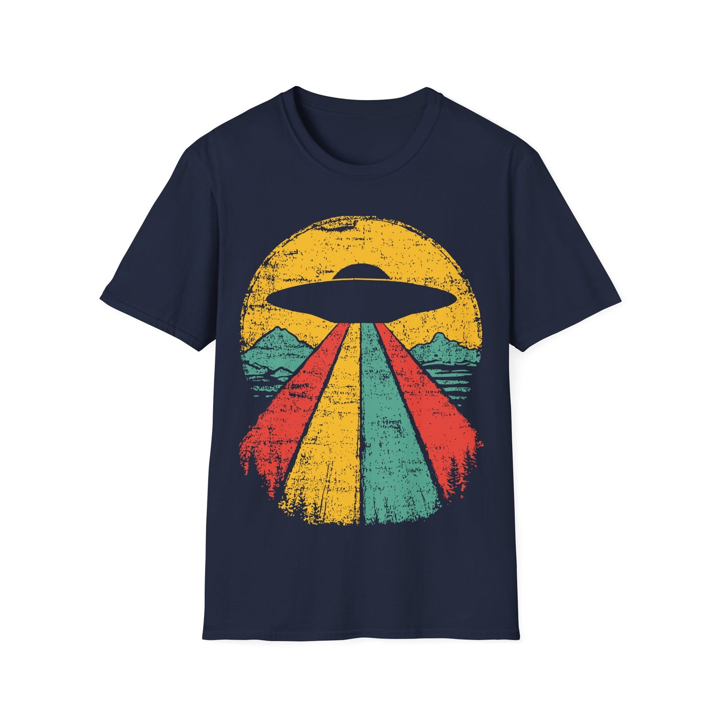 UFO Beaming Up - Retro Sunset T-Shirt