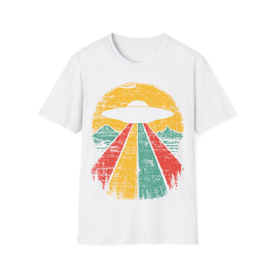 UFO Beaming Up - Retro Sunset T-Shirt