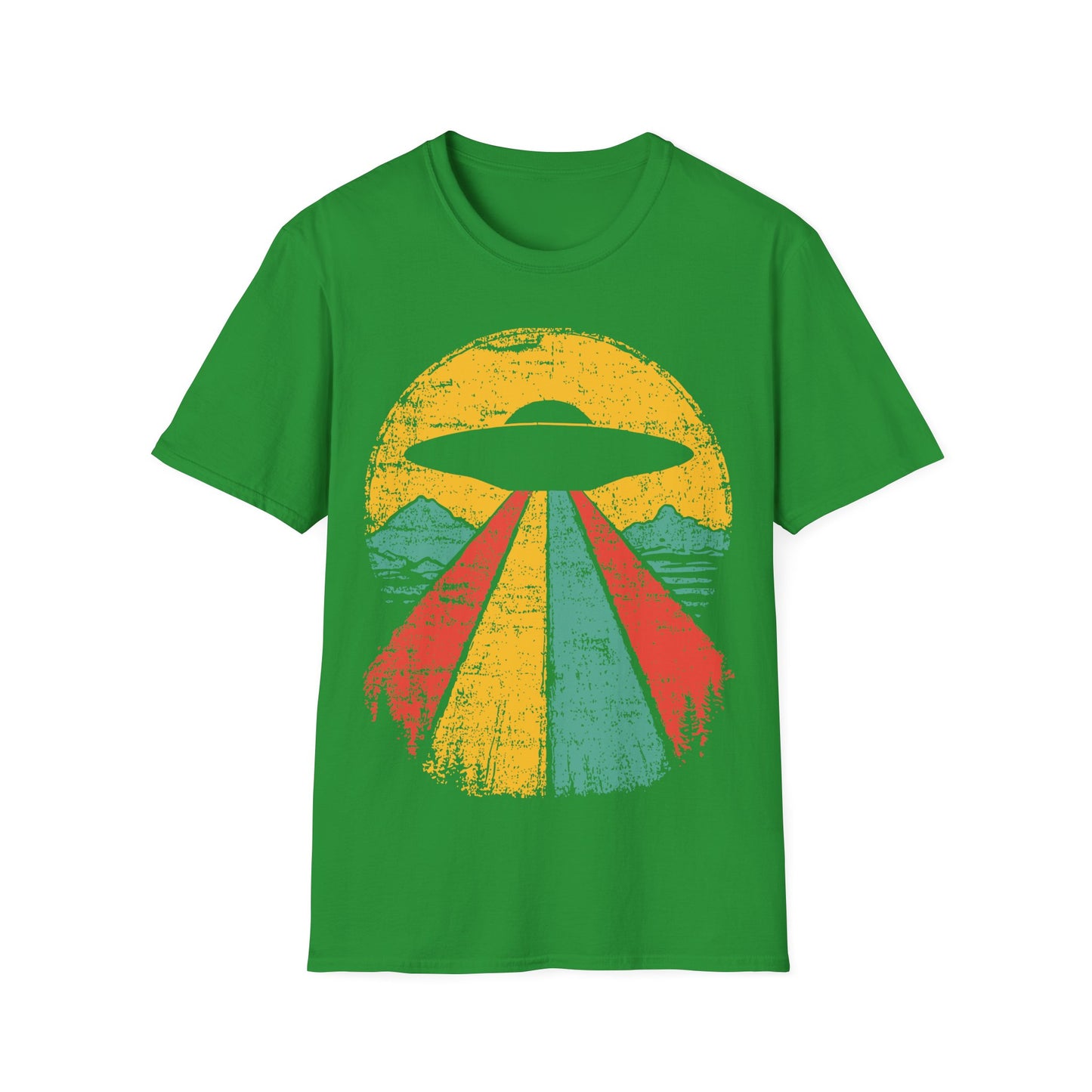 UFO Beaming Up - Retro Sunset T-Shirt