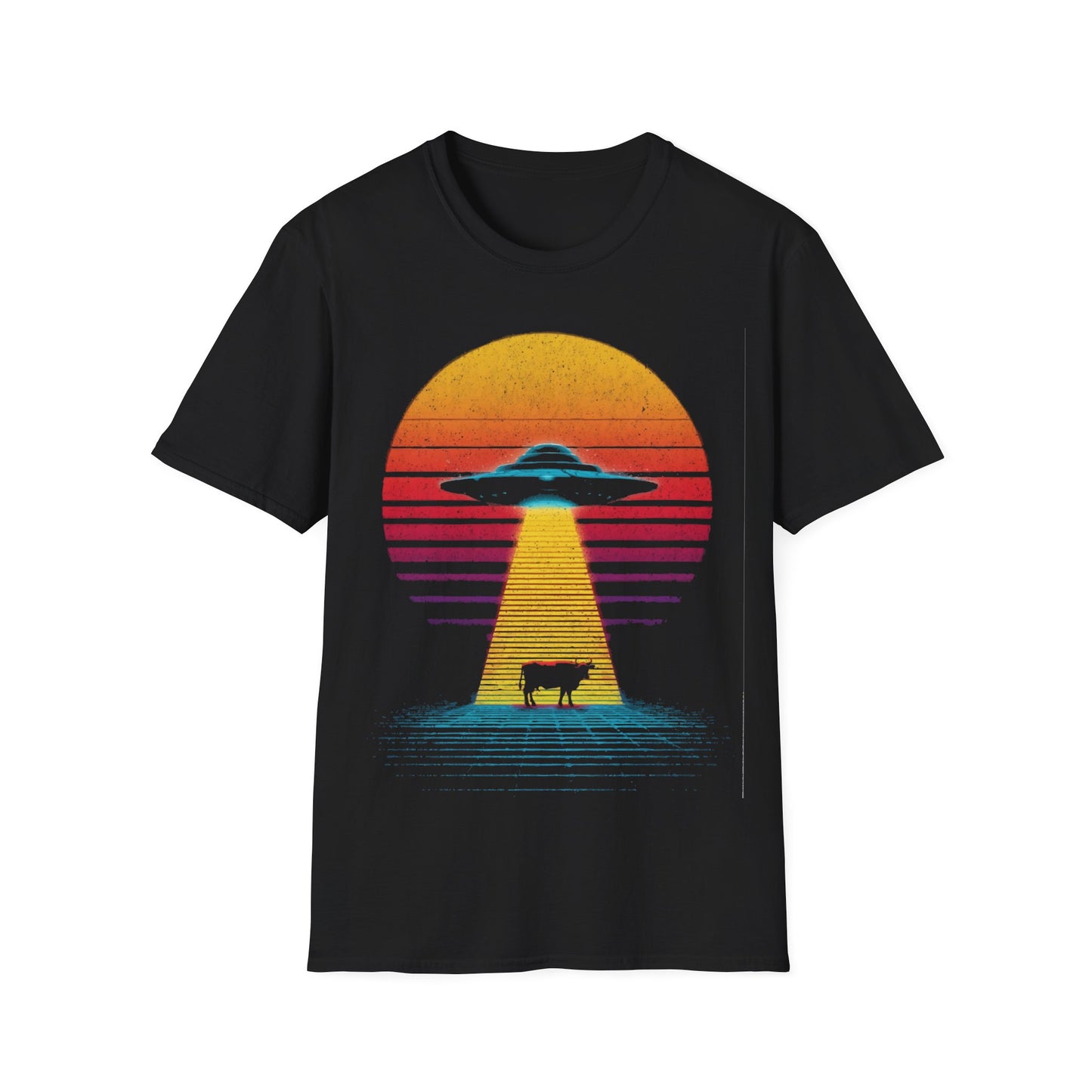 UFO Abducting Cow - Synthwave T-Shirt