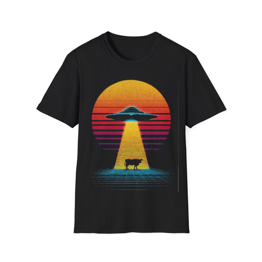 UFO Abducting Cow - Synthwave T-Shirt