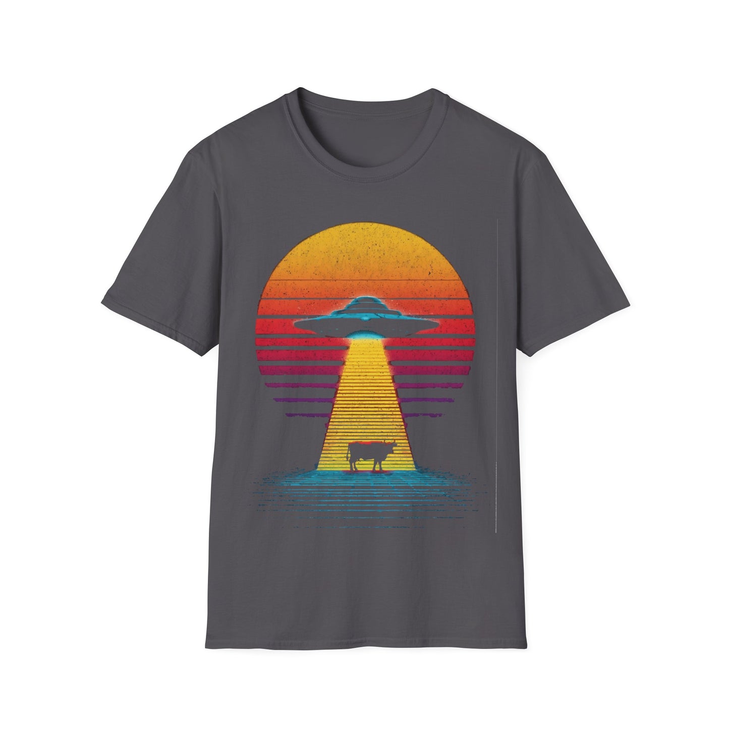 UFO Abducting Cow - Synthwave T-Shirt