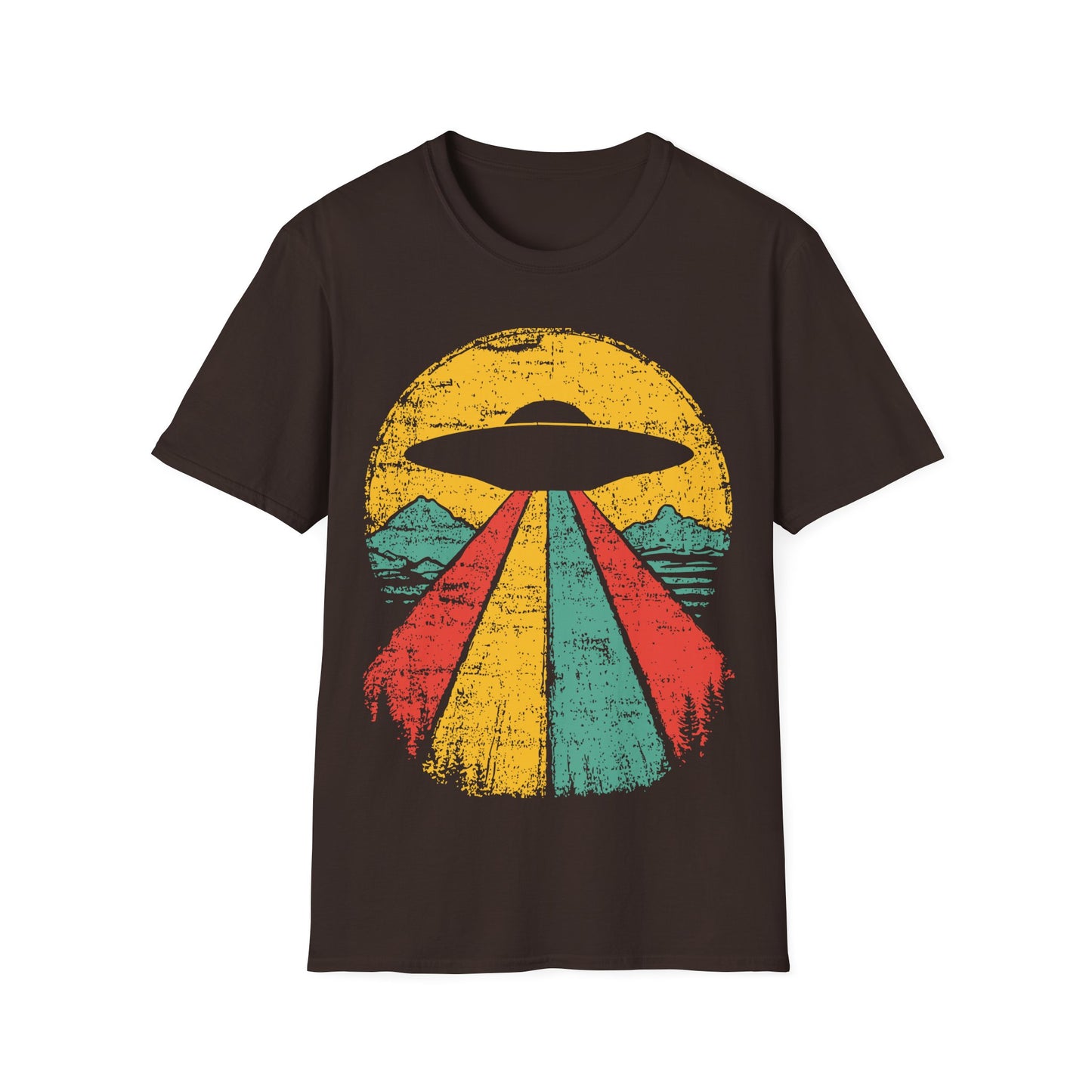 UFO Beaming Up - Retro Sunset T-Shirt